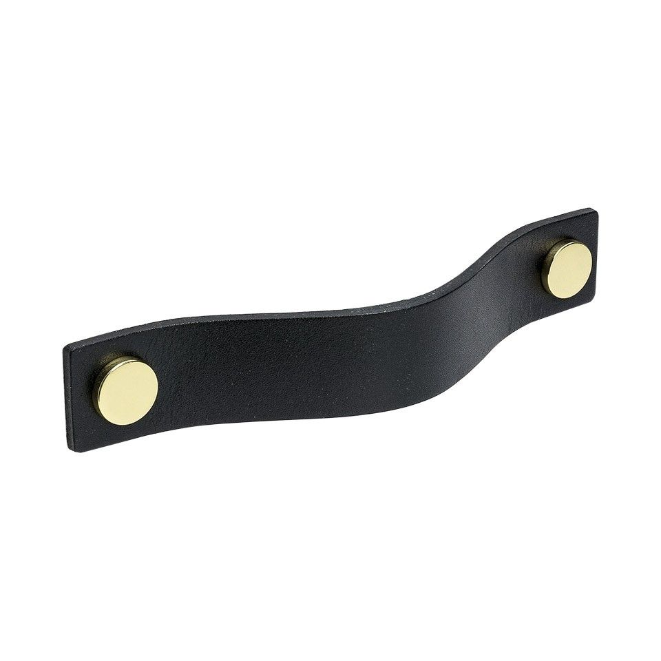 Cabinet Pull Handle Loop Black Leather Brass