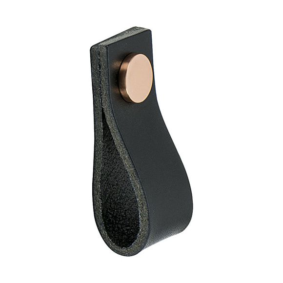 Loop Round Handle, Black leather, Polished Copper