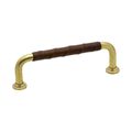 Pull Handle 1353 - Unpolished Brass / Brown Leather - Beslag Design