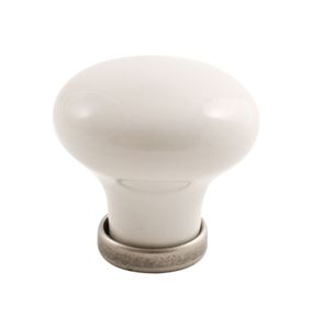 24136 Knob - White Porcelain / Tin - Beslag Design