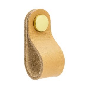 Loop Round Knob - Natural leather / Polished Brass - Beslag Design