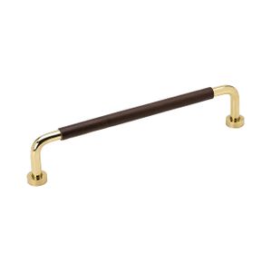 Lounge Handle - Polished Brass / Brown Leather - 160 mm - Furnipart